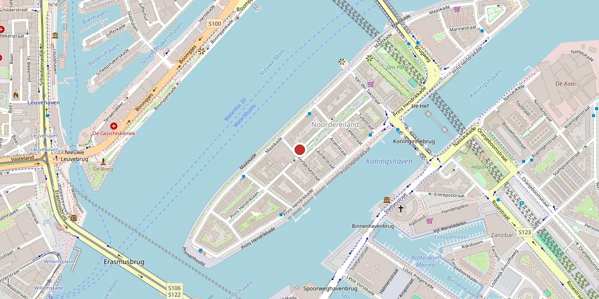 Kaart met de ligging van Maaskade 119 op het Noordereiland in Rotterdam